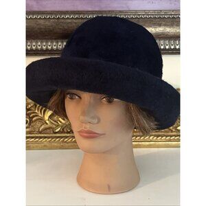 Vintage Cloche Womens Wool Navy Blue Bucket Hat T’Adore Martelle